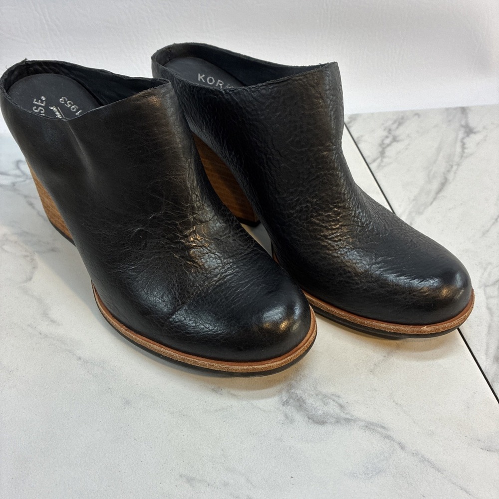 Kork Ease Women's Challis Chunky Heeled Black Leather Mule 7.5M